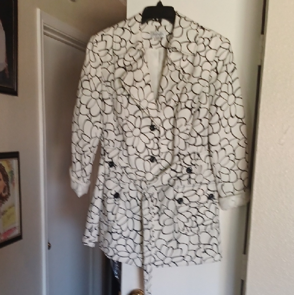 Abella Black and White Trench Coat with Intricate Design